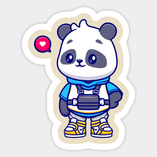 Cute Cool Panda Wearing Hoodie And Sneaker Cartoon Sticker